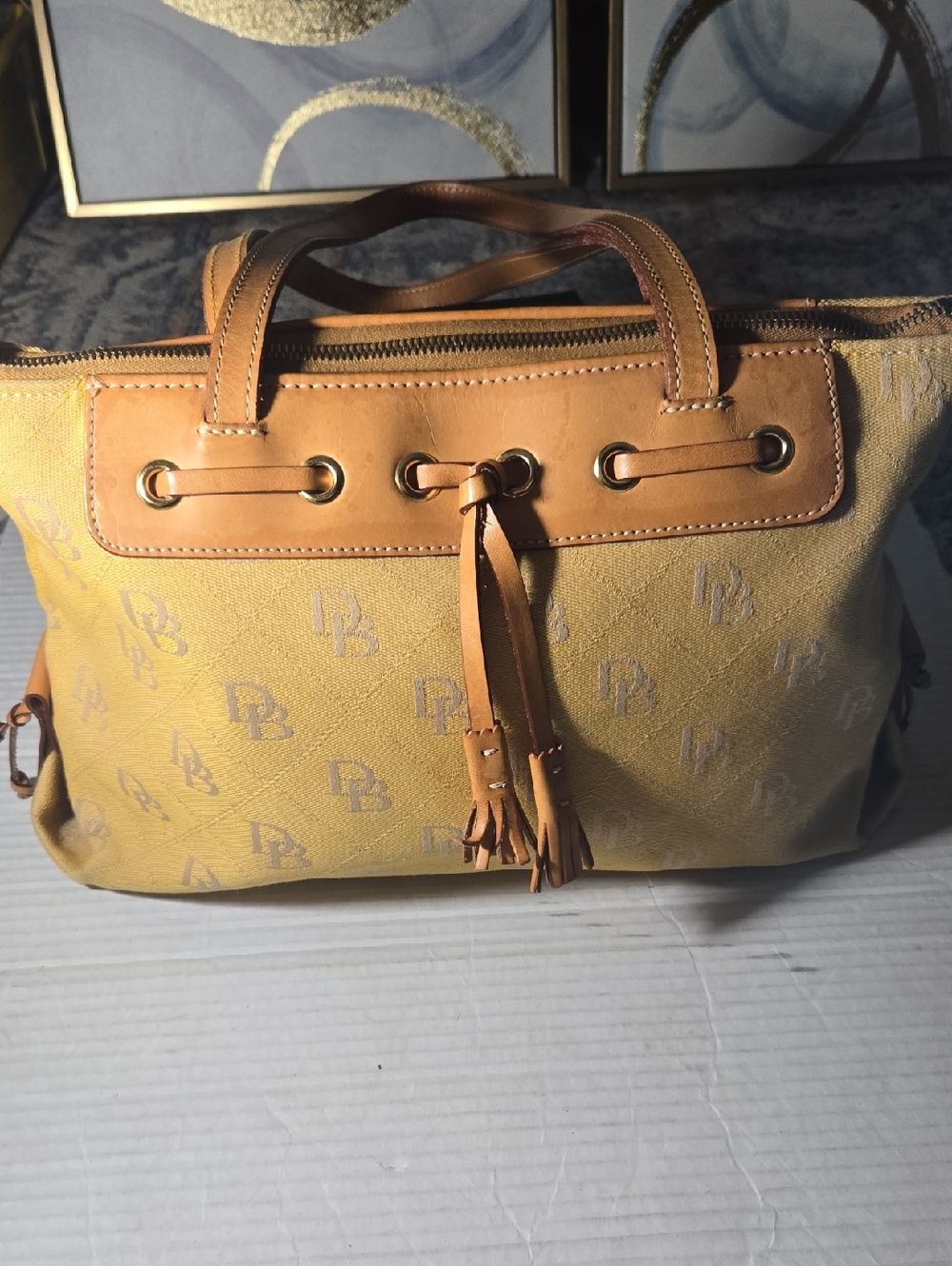 Dooney & Bourke  Signature Butter Tellow Canvas Tote with Tan Leather Trim